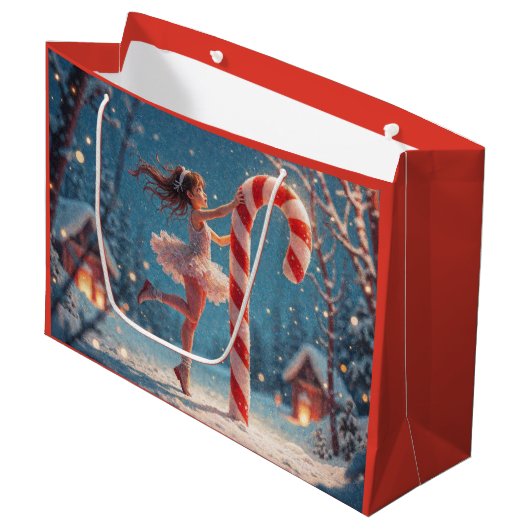 Ballerina Anime Girl & Candy Cane Weihnachten Große Geschenktüte (Vorderseite Schrägansicht)