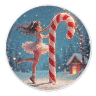 Ballerina Anime Girl & Candy Cane Weihnachten Keramikknauf