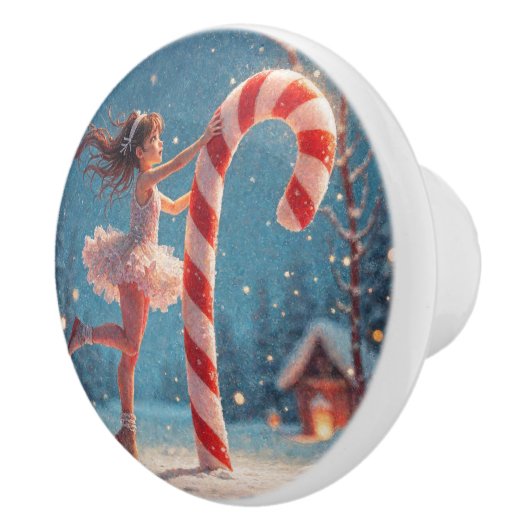 Ballerina Anime Girl & Candy Cane Weihnachten Keramikknauf (Rechts)