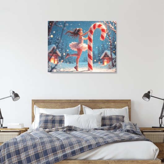 Ballerina Anime Girl & Candy Cane Weihnachten Leinwanddruck (Insitu (Schlafzimmer))