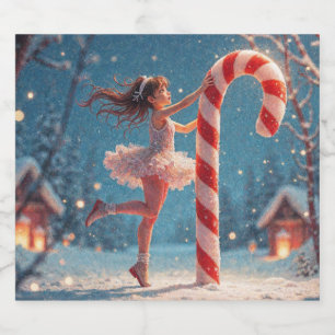 Ballerina Anime Girl & Candy Cane Weihnachten Schaumweinetikett