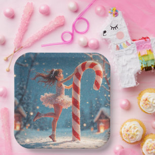 Ballerina-Anime-Mädchen & Candy-Cane-Weihnachten Pappteller
