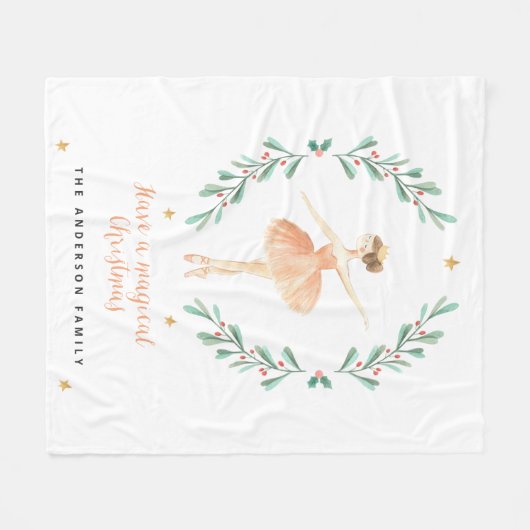 Ballerina Aquarellfarbe niedliche Weihnachten Fleecedecke (Vorderseite (Horizontal))