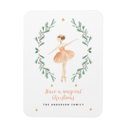 ballerina Aquarellfarbe niedliche Weihnachtsfeiert Magnet (Vertikal)