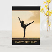 Ballerina Arabesque Sunset | Happy Birthday Karte (Gelbe Blume)