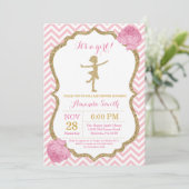 Ballerina Baby Dusche Rosa und Gold Glitzer Einladung (Stehend Vorderseite)