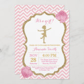 Ballerina Baby Dusche Rosa und Gold Glitzer Einladung (Vorne/Hinten)