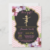 Ballerina Baby Dusche Rosa und Gold Glitzer Einladung (Vorderseite)