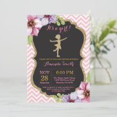 Ballerina Baby Dusche Rosa und Gold Glitzer Einladung (Stehend Vorderseite)