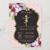 Ballerina Baby Dusche Rosa und Gold Glitzer Einladung (Vorne/Hinten)