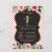 Ballerina Baby Dusche Rosa und Gold Glitzer Einladung (Vorne/Hinten)