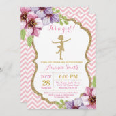 Ballerina-Baby-Duschen-Rosa und GoldGlitzer Einladung (Vorne/Hinten)