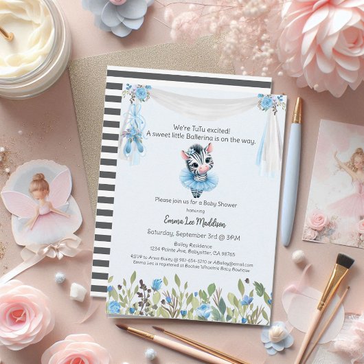Ballerina Baby Girl Dusche Tutu Spannung Zebra Einladung