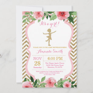 Ballerina-Baby-Party Rosa und Gold Glitter Einladung