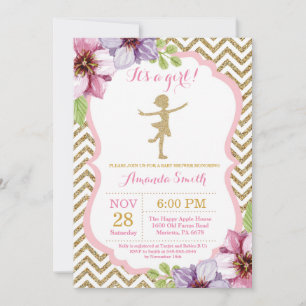 Ballerina-Baby-Party Rosa und Gold Glitter Einladung