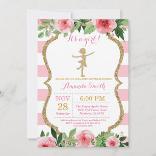 Ballerina-Baby-Party Rosa und Gold Glitter Einladung
