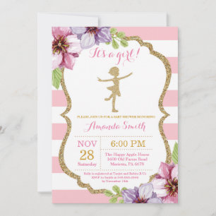 Ballerina-Baby-Party rosa und goldener Glitter Einladung