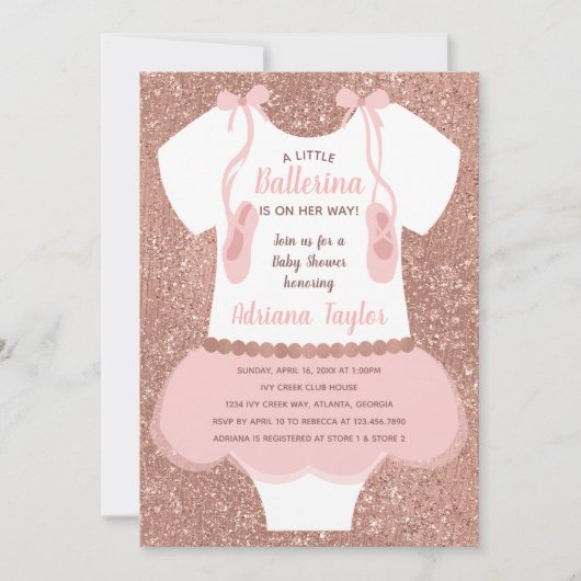 Ballerina Baby Shower Einladung, Rose Gold Einladung (Vorderseite)