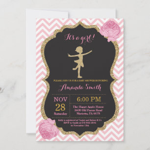 Ballerina-Baby-Shower Pink und Gold Glitter Einladung