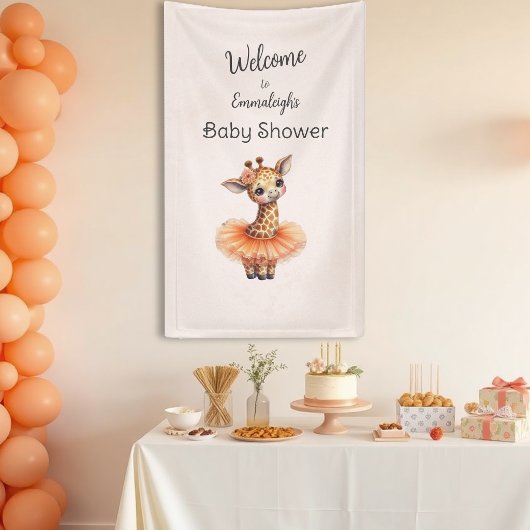 Ballerina Baby Shower Vertical Giraffe Welcome Banner