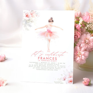 Ballerina Ballet Floral Pink Geburtstagsparty Einladung