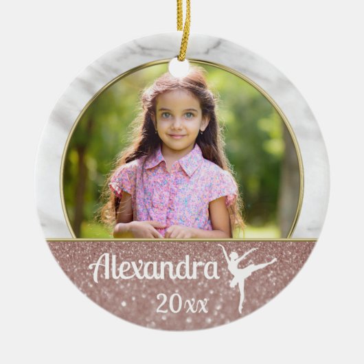 Ballerina Ballet Frische Pasta machen Rosa Glitzer Keramik Ornament (Vorne)