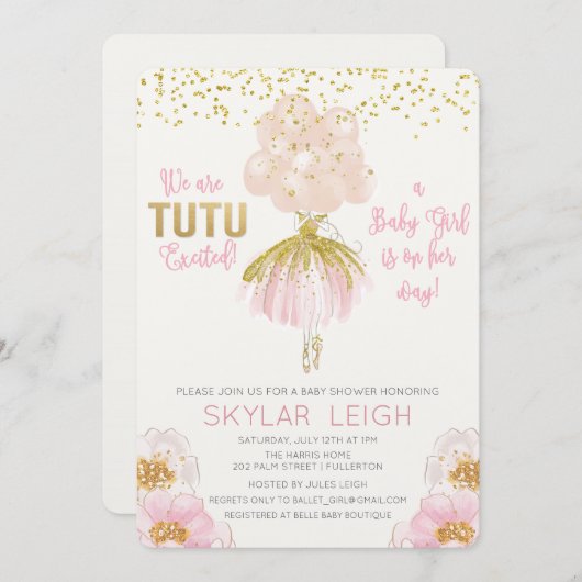 Ballerina Ballet Kinderdusche Einladung (Vorne/Hinten)