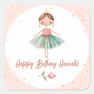 Ballerina Ballet Pink Geburtstag Quadratischer Aufkleber