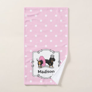 Ballerina Ballet Princess Dachshund (black & tan) Badhandtuch Set