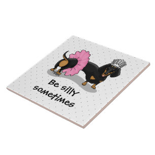 Ballerina Ballet Princess Dachshund (black & tan) Fliese
