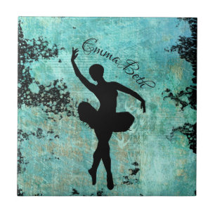 Ballerina Balletänzerin Silhouette Blue Fliese