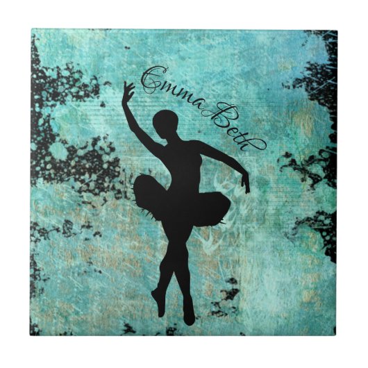 Ballerina Balletänzerin Silhouette Blue Fliese (Vorderseite)