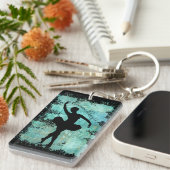 Ballerina Balletänzerin Silhouette Blue Schlüsselanhänger (Vorderseite rechts)
