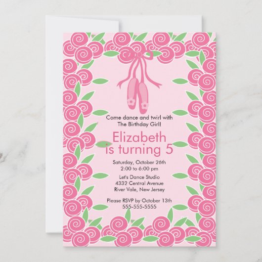 Ballerina Ballett Tanz Geburtstag Einladung (Vorderseite)