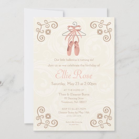 Ballerina Ballettschuhe Girl Geburtstagsfeier Einl Einladung (Vorderseite)