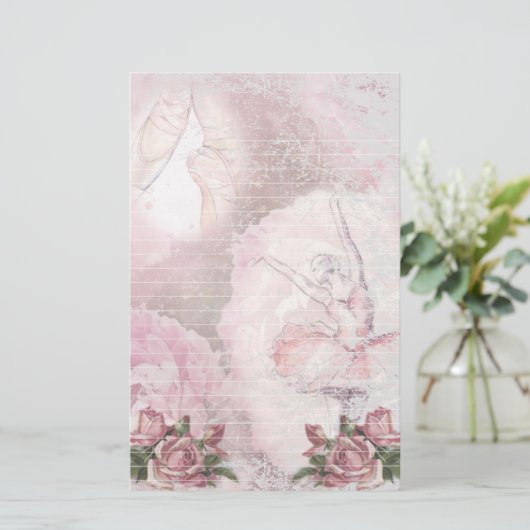 Ballerina Ballettschuhe Rosen Lined Briefpapier (Stehend Vorderseite)