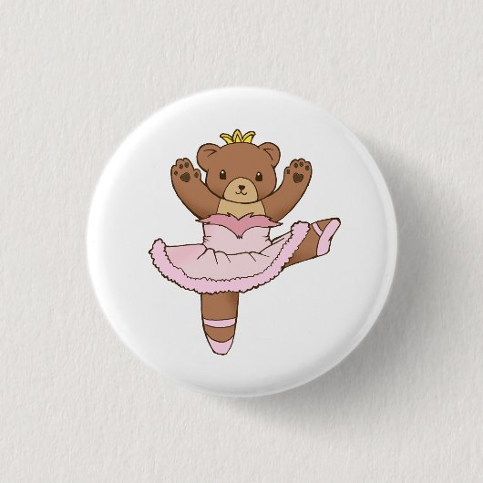 Ballerina-Bär im rosa Ballettröckchen-Knopf Button (Vorderseite)