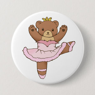 Ballerina-Bär im rosa Ballettröckchen-Knopf Button