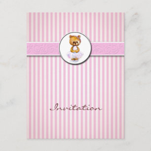 Ballerina Bär Rosa Candy Stripe Einladung