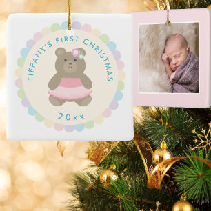Ballerina Bear   Baby Girl First Christmas Foto Keramikornament
