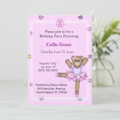 Ballerina Bear Geburtstagsparty Einladungen (Stehend Vorderseite)