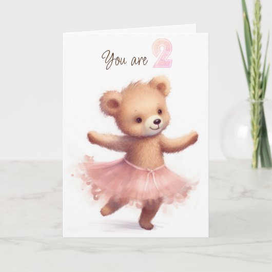 Ballerina Bear zum 2. Geburtstag Karte (Vorderseite)