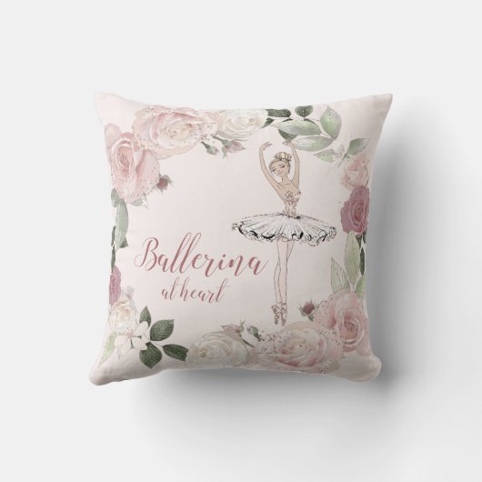 Ballerina bei Herzklopfen Blush Pink Glitzer Flora Kissen (Rückseite)