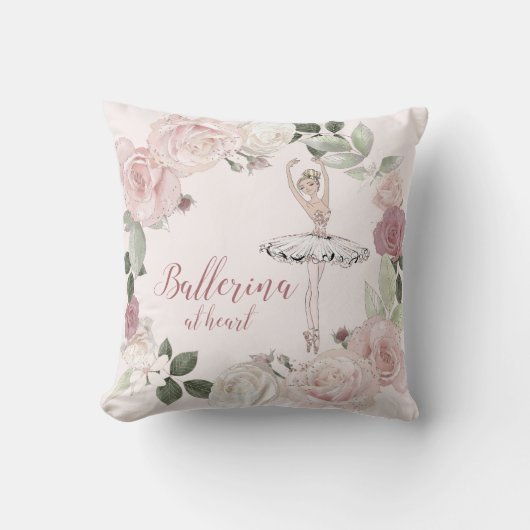 Ballerina bei Herzklopfen Blush Pink Glitzer Flora Kissen (Vorderseite)