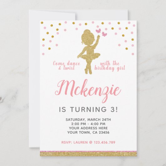 Ballerina Birthday Einladung (Vorderseite)