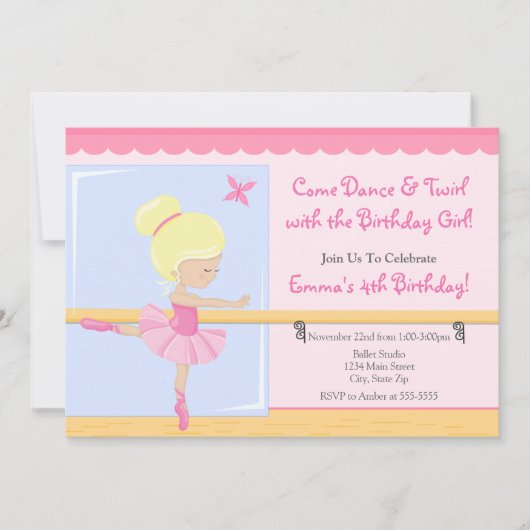 Ballerina Birthday Einladung Blonde 12x18 Card (Vorderseite)