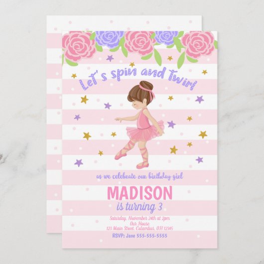 Ballerina Birthday Einladung - Tutu Einladung (Vorne/Hinten)