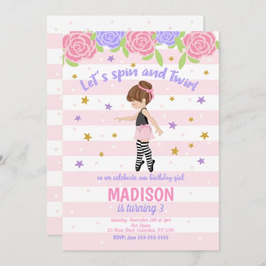 Ballerina Birthday Einladung / Tutu Einladung (Vorne/Hinten)