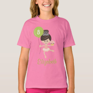 Ballerina Birthday Kids Ringer T - Shirt Brünett