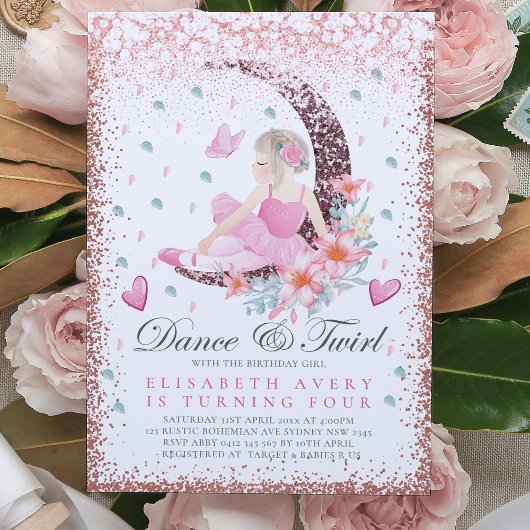 Ballerina Birthday Moon Dance & Twirl Einladung
